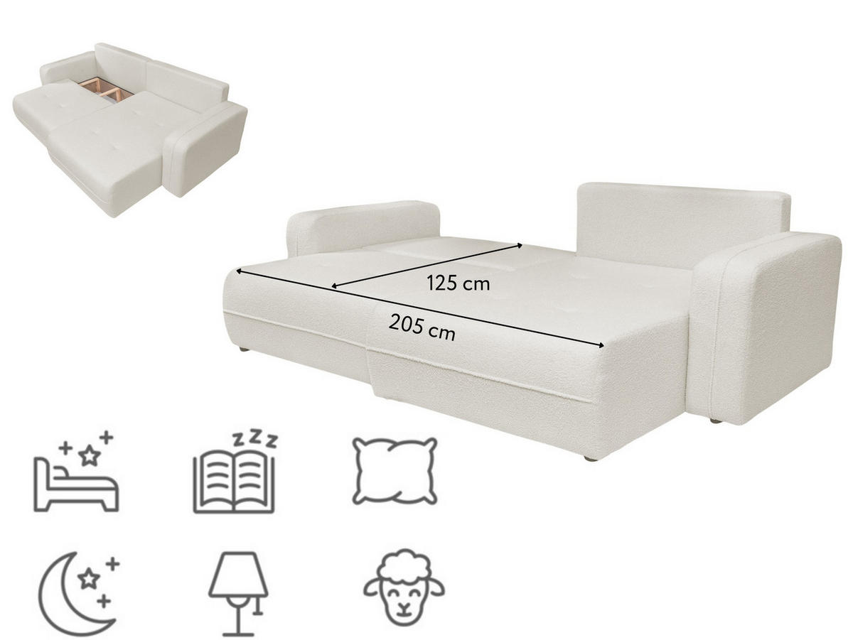 ECKSOFA Oreo L-Form Mit Bettkasten Und Schlaffunktion Quelle-Stoff Ecru Rechts - Ecru, Holz (247/143cm) - Kaiser Möbel
