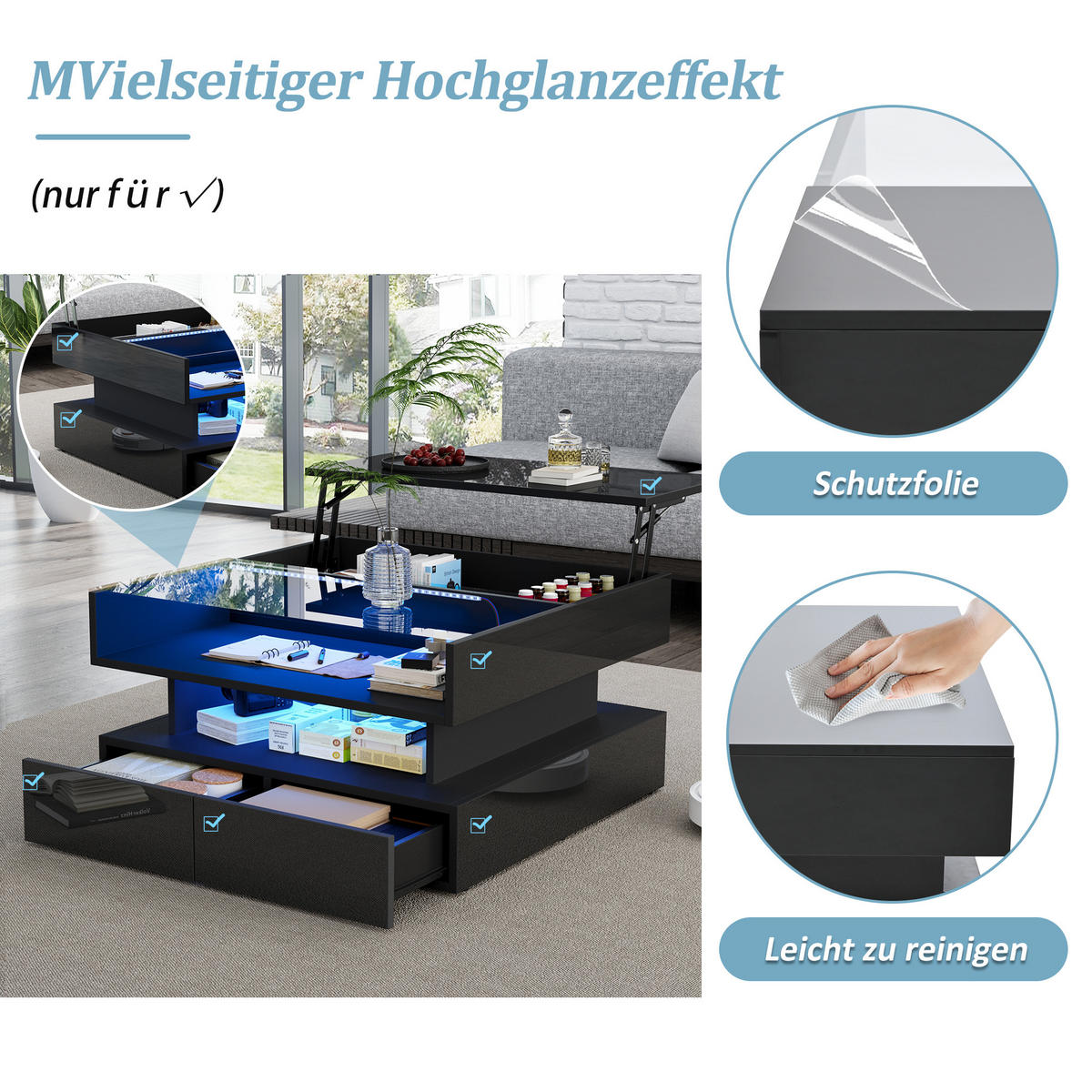 COUCHTISCH Schwarz - Schwarz, Holzwerkstoff (80/80/45cm)