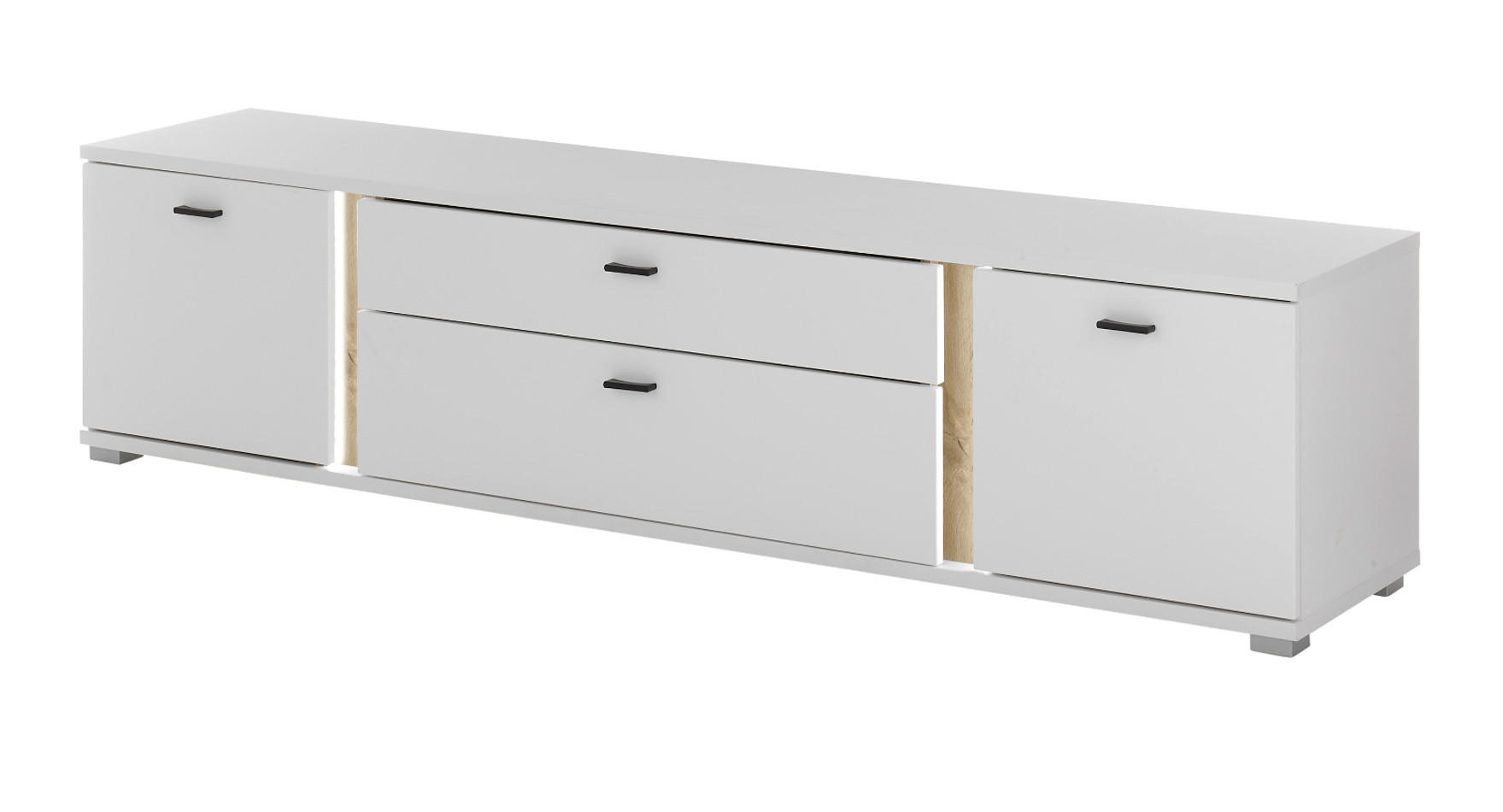 TV-LOWBOARD weiß matt, Eiche Wotan 201 cm, TV Unterteil inklusive Frontbeleuchtung - Silberfarben/Eiche Wotan, Holzwerkstoff/Kunststoff (200/48/42cm) - Furn.Design