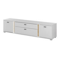 TV-LOWBOARD weiß matt, Eiche Wotan 201 cm, TV Unterteil inklusive Frontbeleuchtung - Silberfarben/Eiche Wotan, Holzwerkstoff/Kunststoff (200/48/42cm) - Furn.Design