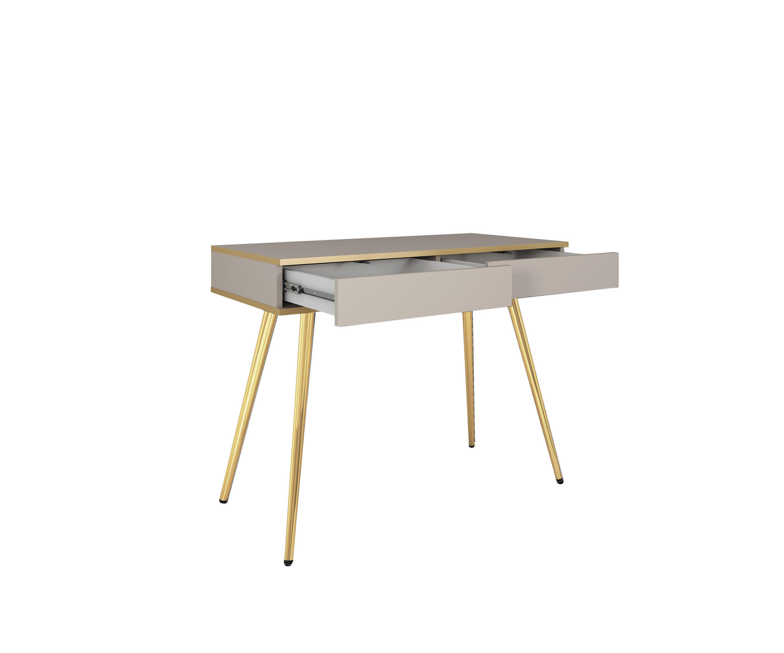 SCHMINKTISCH Beige - T-102, Hochglanz, Schubladen Push-to-Open 102x50x80 cm Beige/Gold - Beige/Goldfarben, Holzwerkstoff/Kunststoff (50/102/80cm) - DomoHome