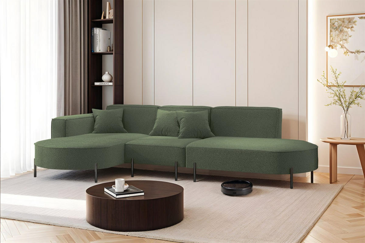 ECKSOFA Valencia - Grün, Holzwerkstoff/Textil (321/165cm) - Fun Möbel