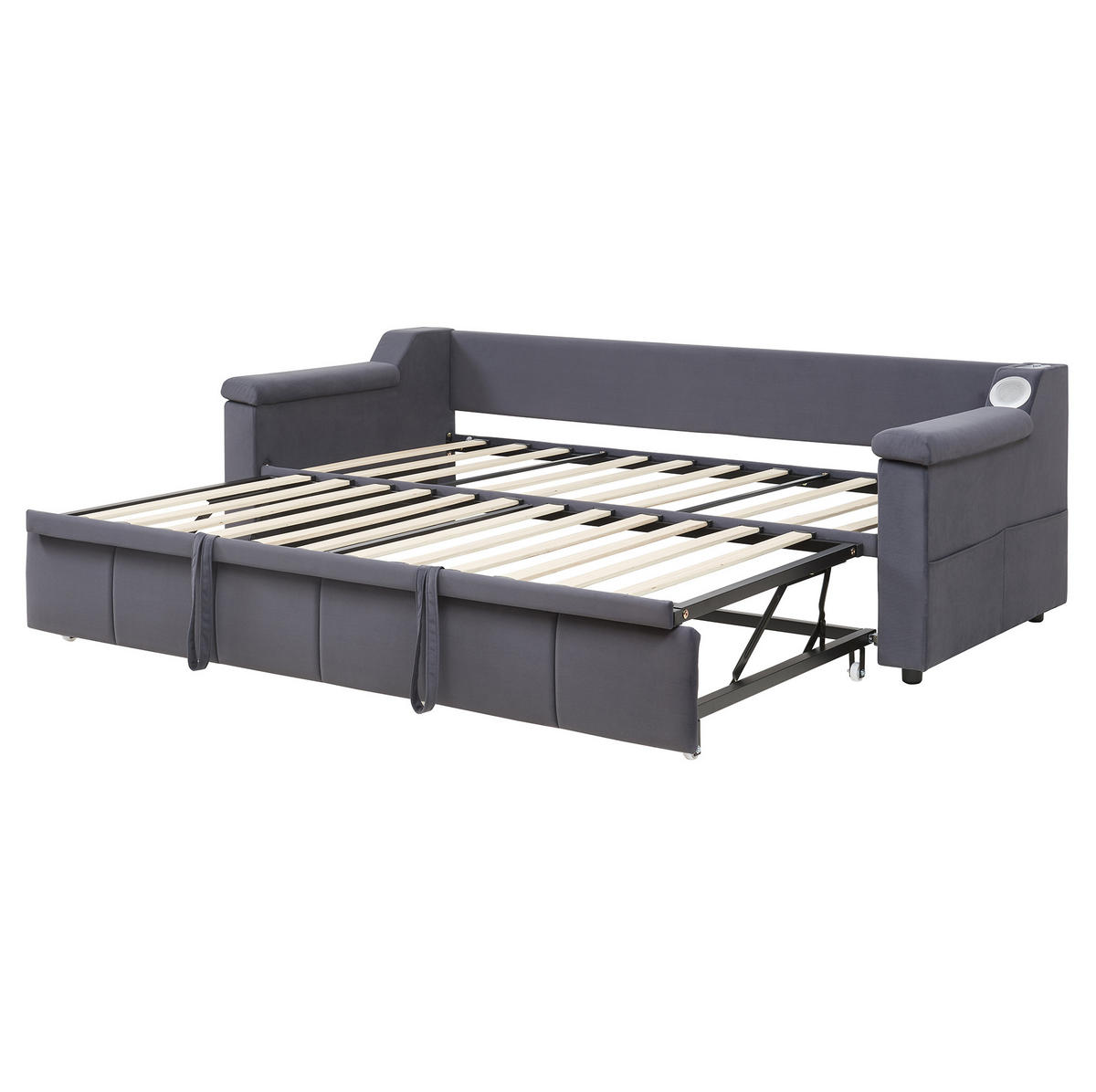 ROZKLÁDACÍ pohovka, 216/97/69 cm, samet šedá, 90/190 až 180/190 cm s Bluetooth a USB - šedá, textil (97/69/216cm) - BEAOK