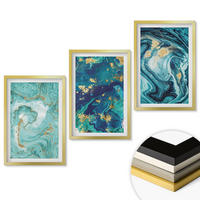 WANDBILDER 3er Set - 40x60 cm Goldrahmen - Abstraktion von Türkisfarbe - Goldfarben, Kunststoff (40/60cm) - ArtPrintCave