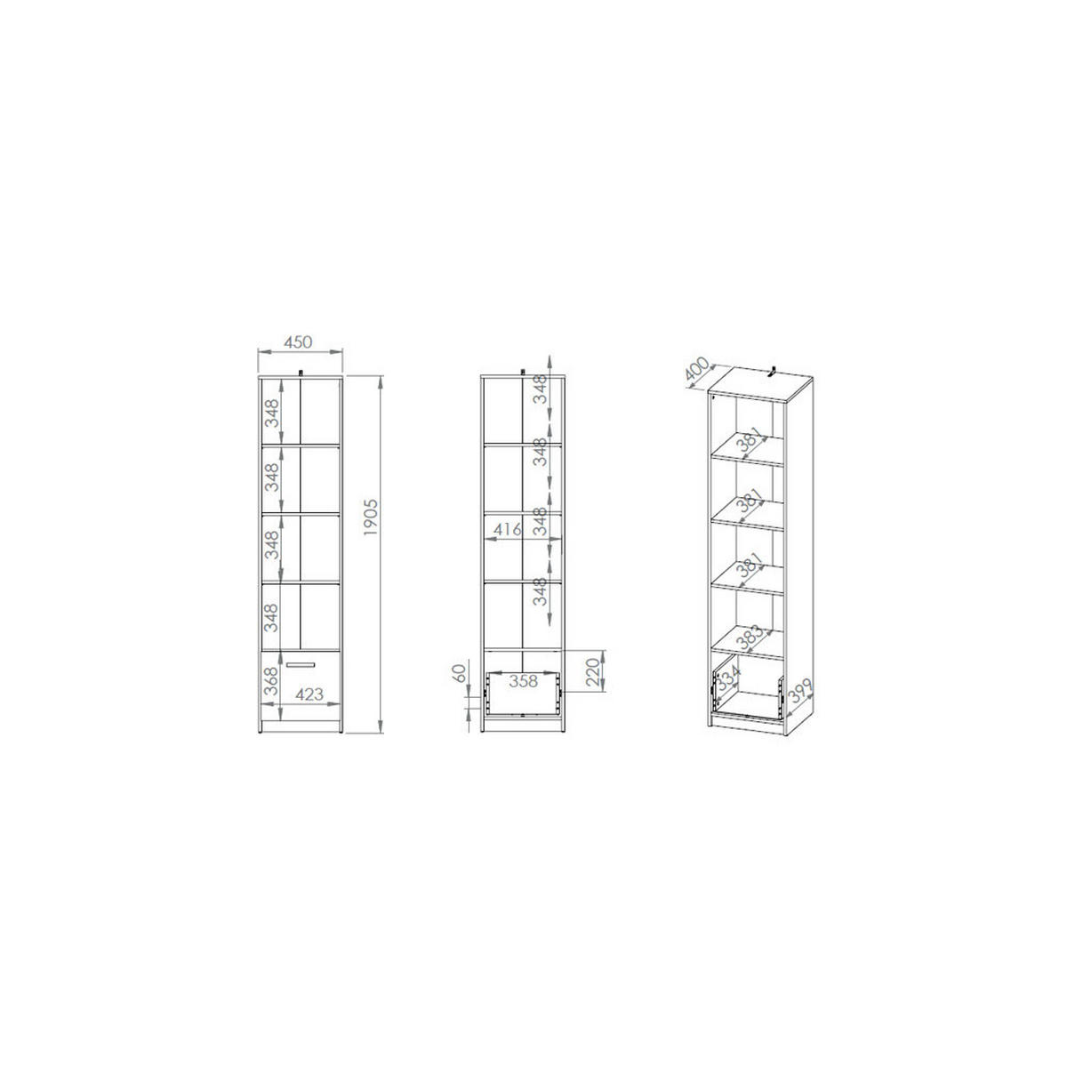 BÜCHERREGAL Fini Artisan Eiche / weiß / anthrazit 60 / 42 / 191cm - Anthrazit/Braun, Holz/Holzwerkstoff (60/191/42cm) - Feldmann-Wohnen