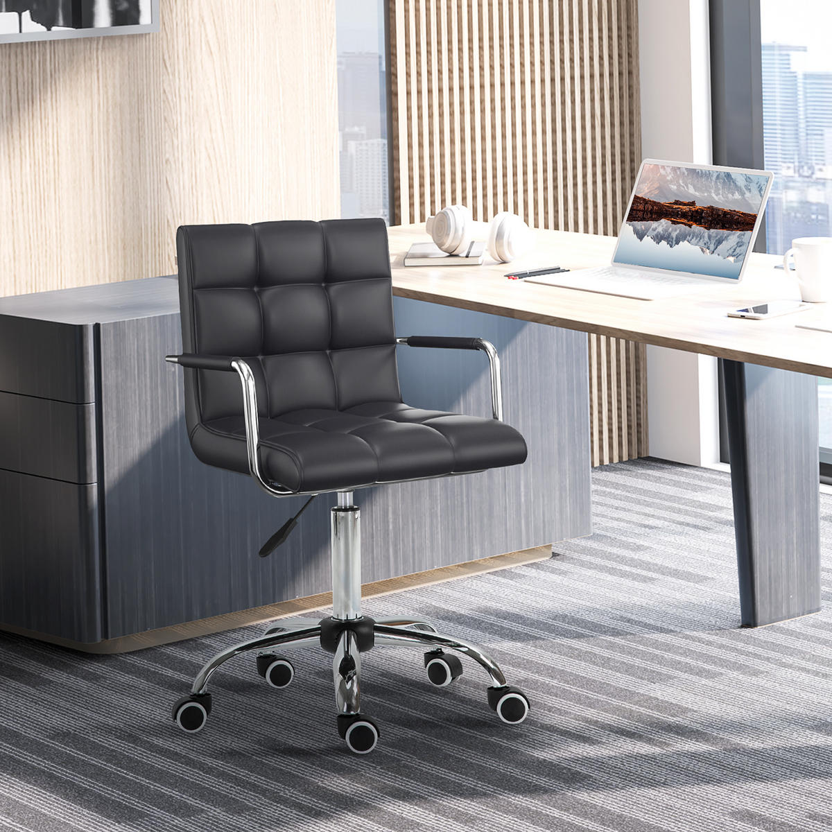 BÜROSTUHL Drehstuhl Rollhocker Drehhocker Arbeitshocker Stuhl Sessel Schwarz - Schwarz, Kunststoff (54/99/52.5cm) - HOMCOM