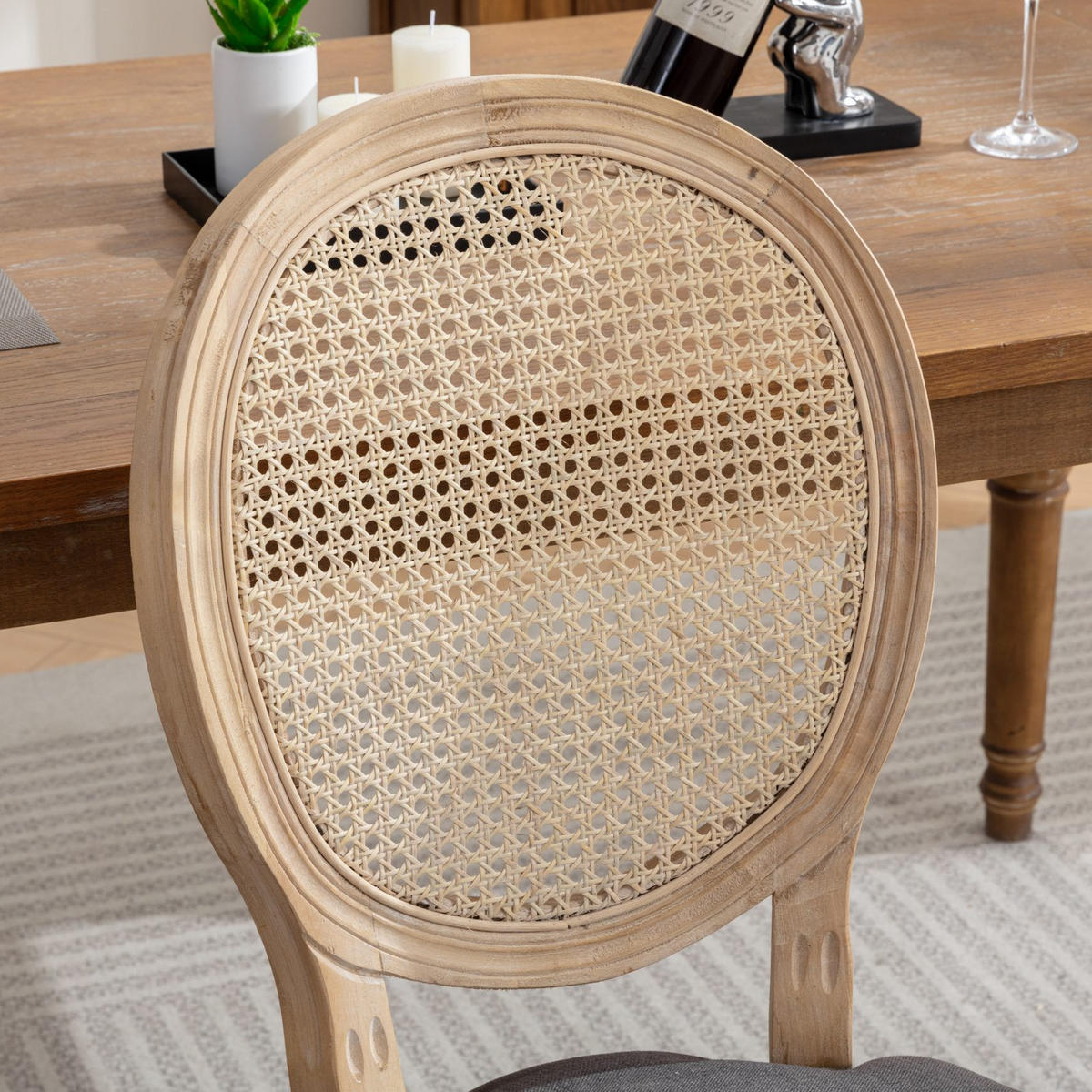 ESSZIMMERSTÜHLE 2er Set Medaillonstuhl mit Wiener Geflecht, Grau - Beige/Naturfarben, Holz (49/95/59.5cm) - LVHOM