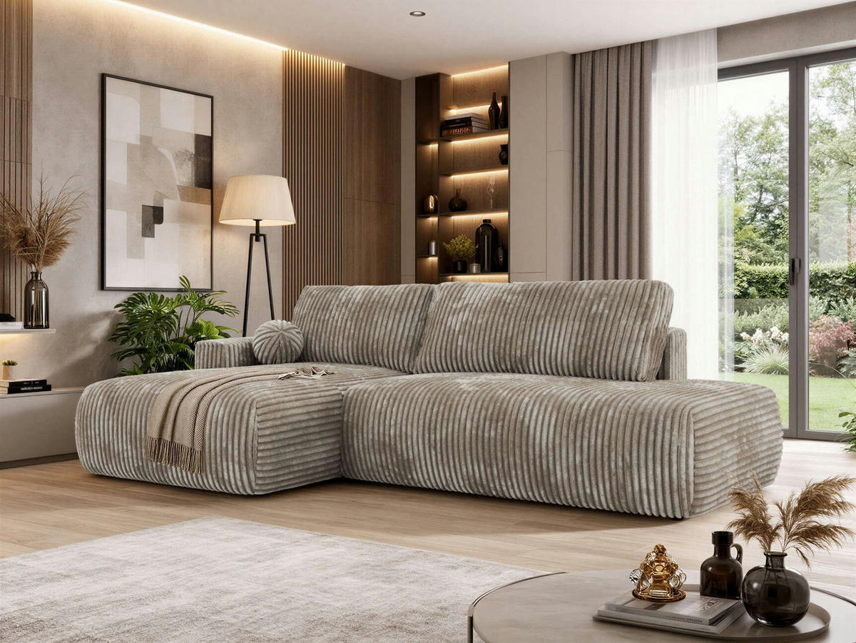 ROHOVÁ SEDAČKA TAREN L Světle hnědá Manšestr - ľavá strana - svetlohnedá/čierna, textil/plast (170/292cm) - MKS