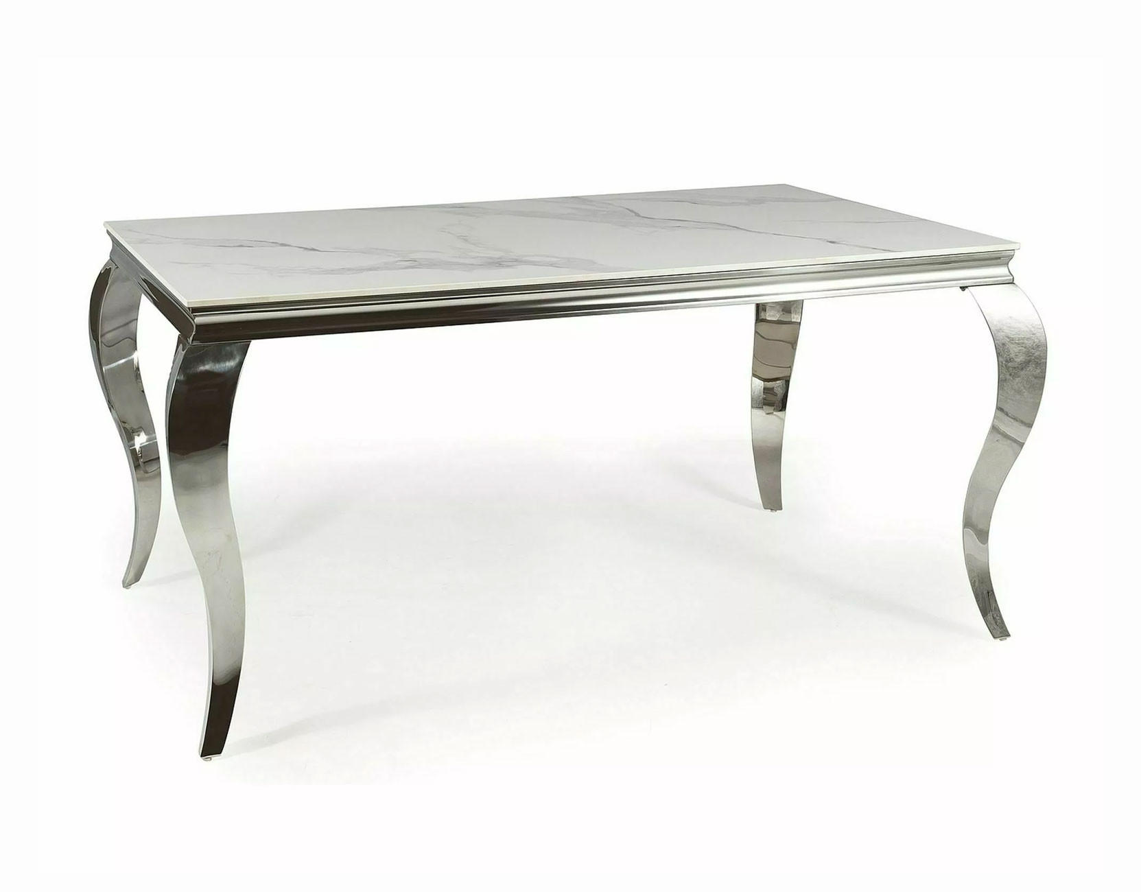 ESSTISCH Prince Weiß Marmor / Chrom 150 / 90 / 75cm - Silberfarben/Weiß, Holz/Keramik (90/150/75cm) - Feldmann-Wohnen