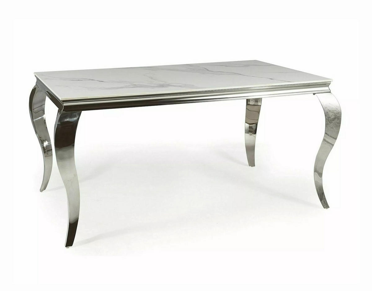 ESSTISCH Prince Weiß Marmor / Chrom 150 / 90 / 75cm - Silberfarben/Weiß, Holz/Keramik (90/150/75cm) - Feldmann-Wohnen