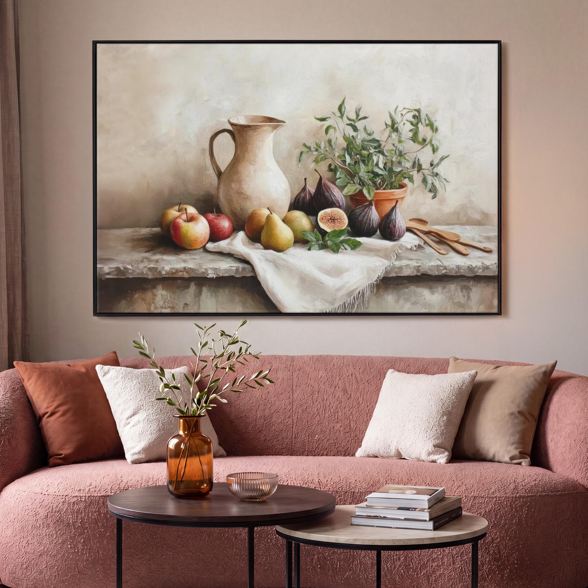 LEINWAND Bilder mit Rahmen - Obst - Kräuter - Ländlich - 150x100 - Naturfarben, Textil (150/100cm) - MuchoWow