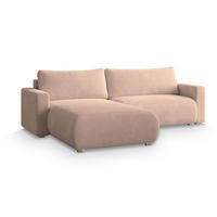 ECKSOFA TURIN N Rosa Bucle-Stoff mit Schlaffunktion - Rosa, Holz (265/183cm) - MASSENO