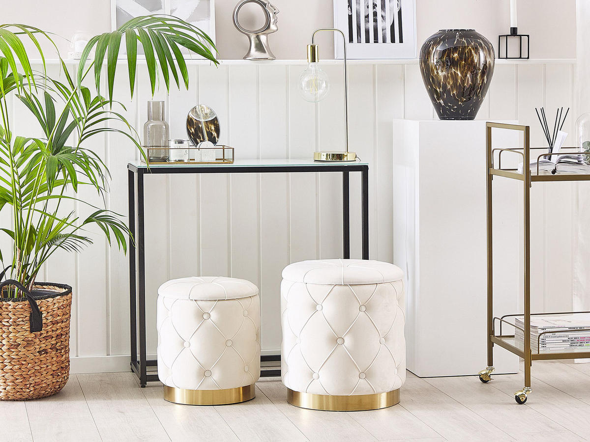 POUF Pueblo 40-33/40-33/44-36 cm - Weiß, Textil (33/36/33cm) - Beliani