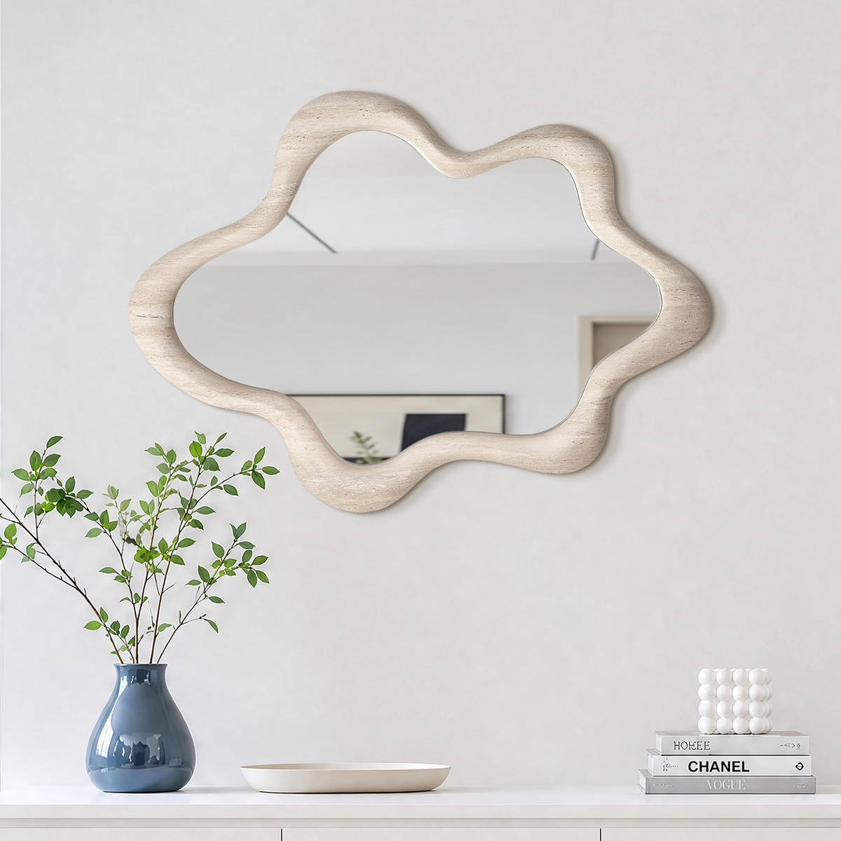 SPIEGEL Asymmetrischer mit Holzrahmen 70×50 cm - Beige, Glas/Holz (50.5/4.5/70cm)