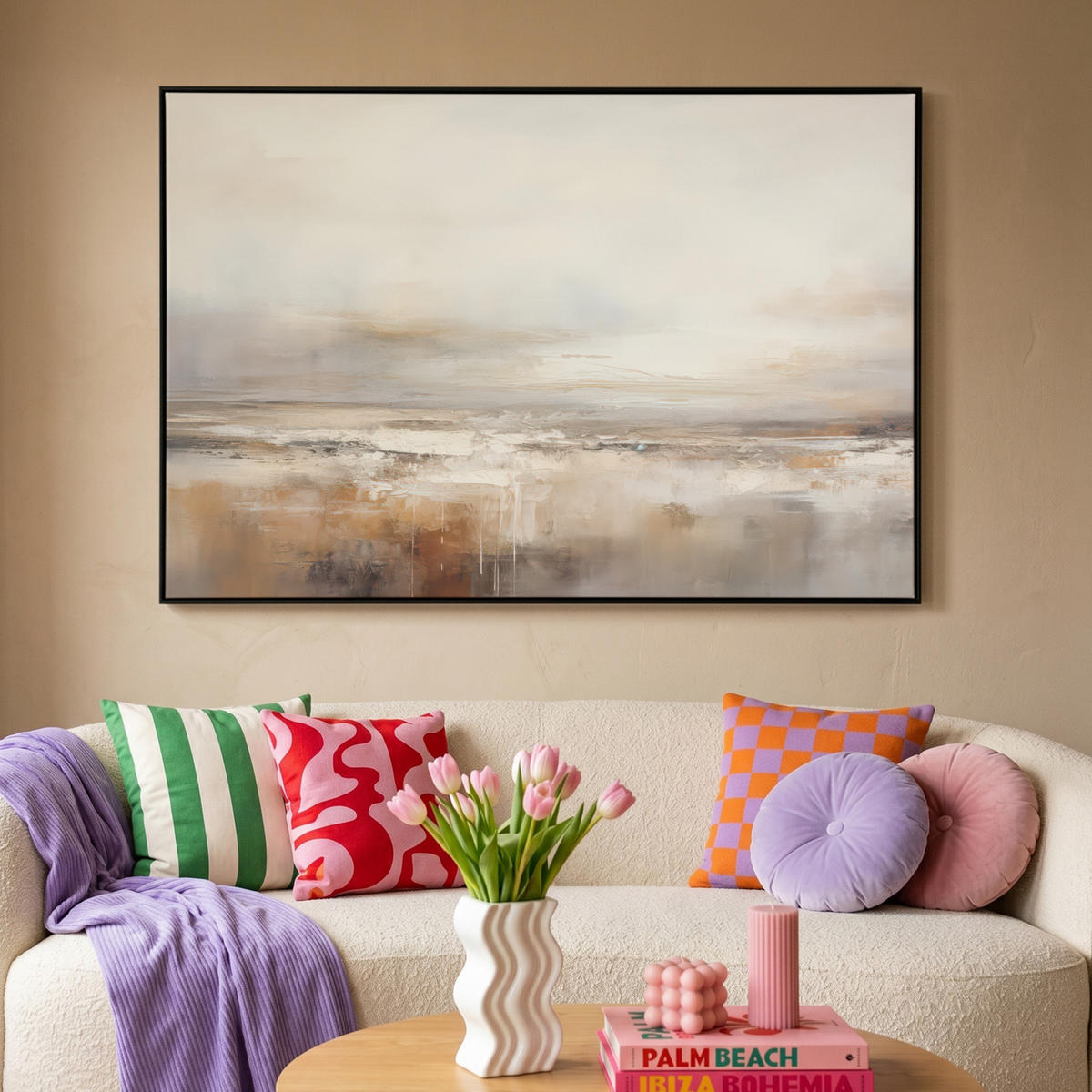 LEINWAND Bilder mit Rahmen - Kunst - Industriell - Grau - Braun - Abstrakt - 120x80 - Sandfarben, Textil (120/80cm) - MuchoWow