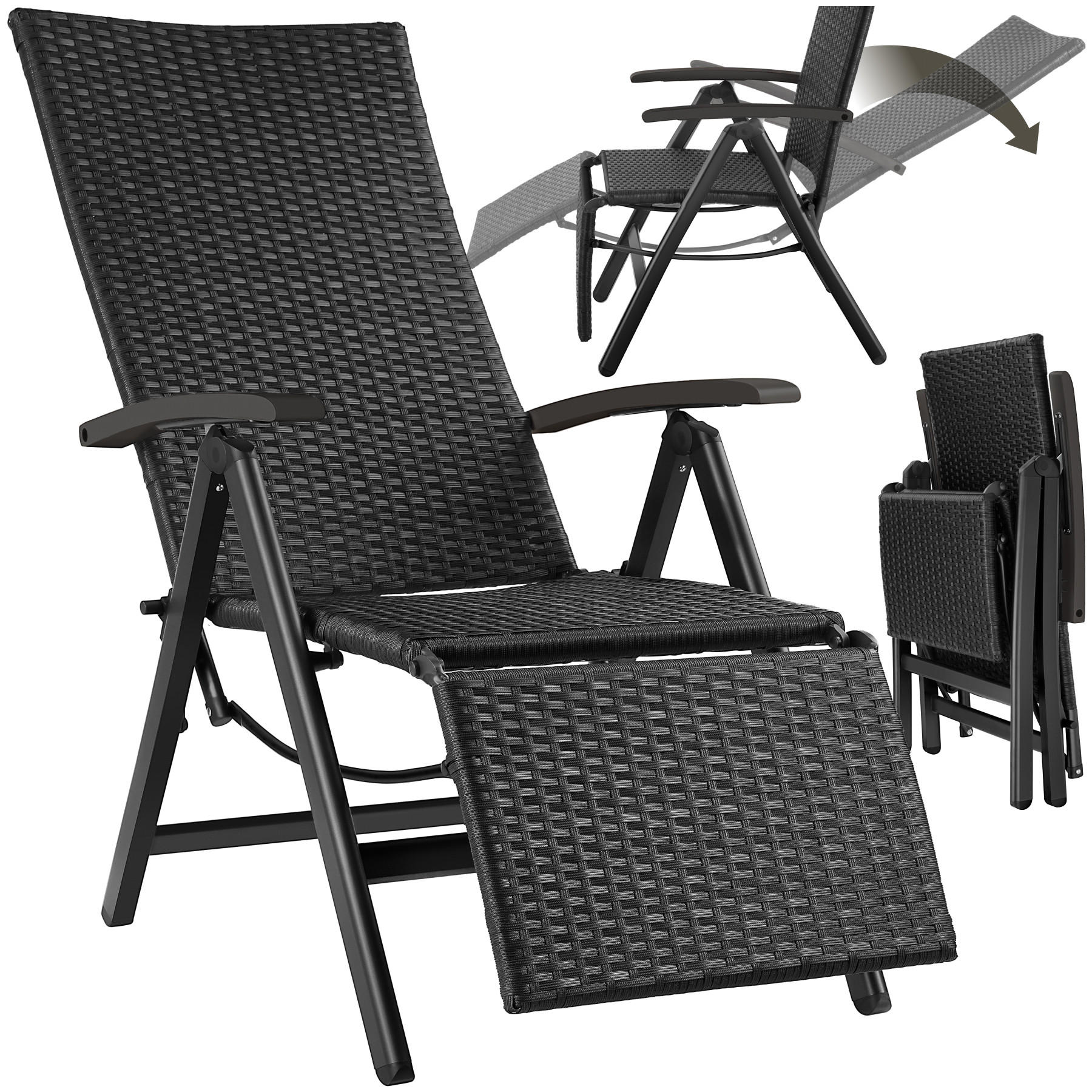 RATTANSTUHL Brisbane ,58 x 77 x 113 cm,schwarz - Schwarz, Kunststoff (58/113/77cm) - tectake