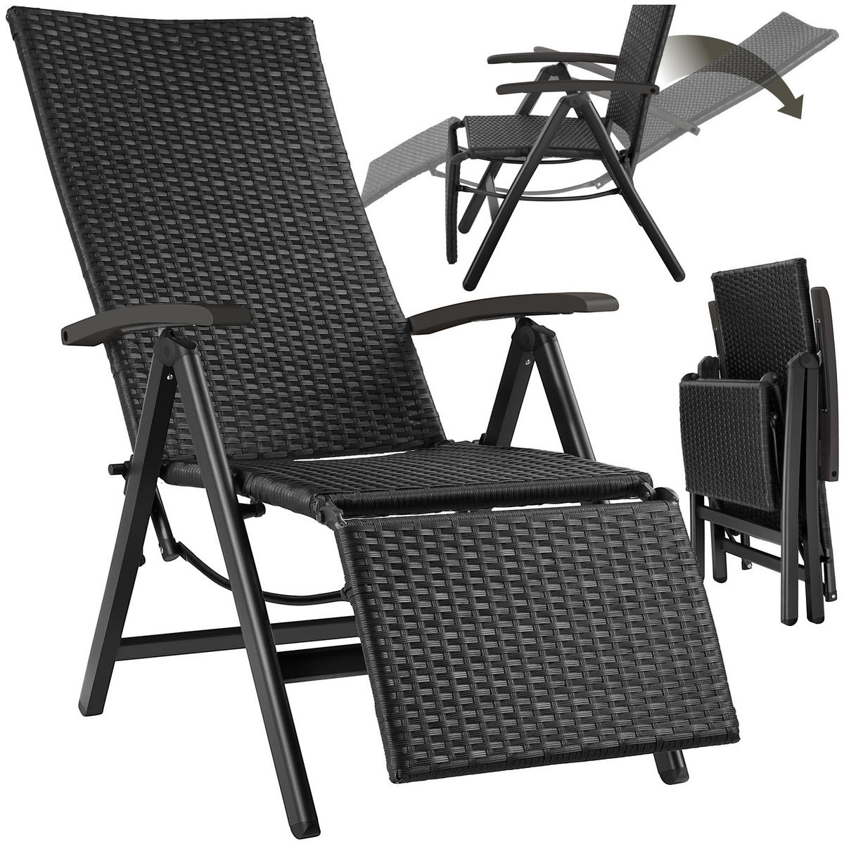 RATTANSTUHL Brisbane ,58 x 77 x 113 cm,schwarz - Schwarz, Kunststoff (58/113/77cm) - tectake