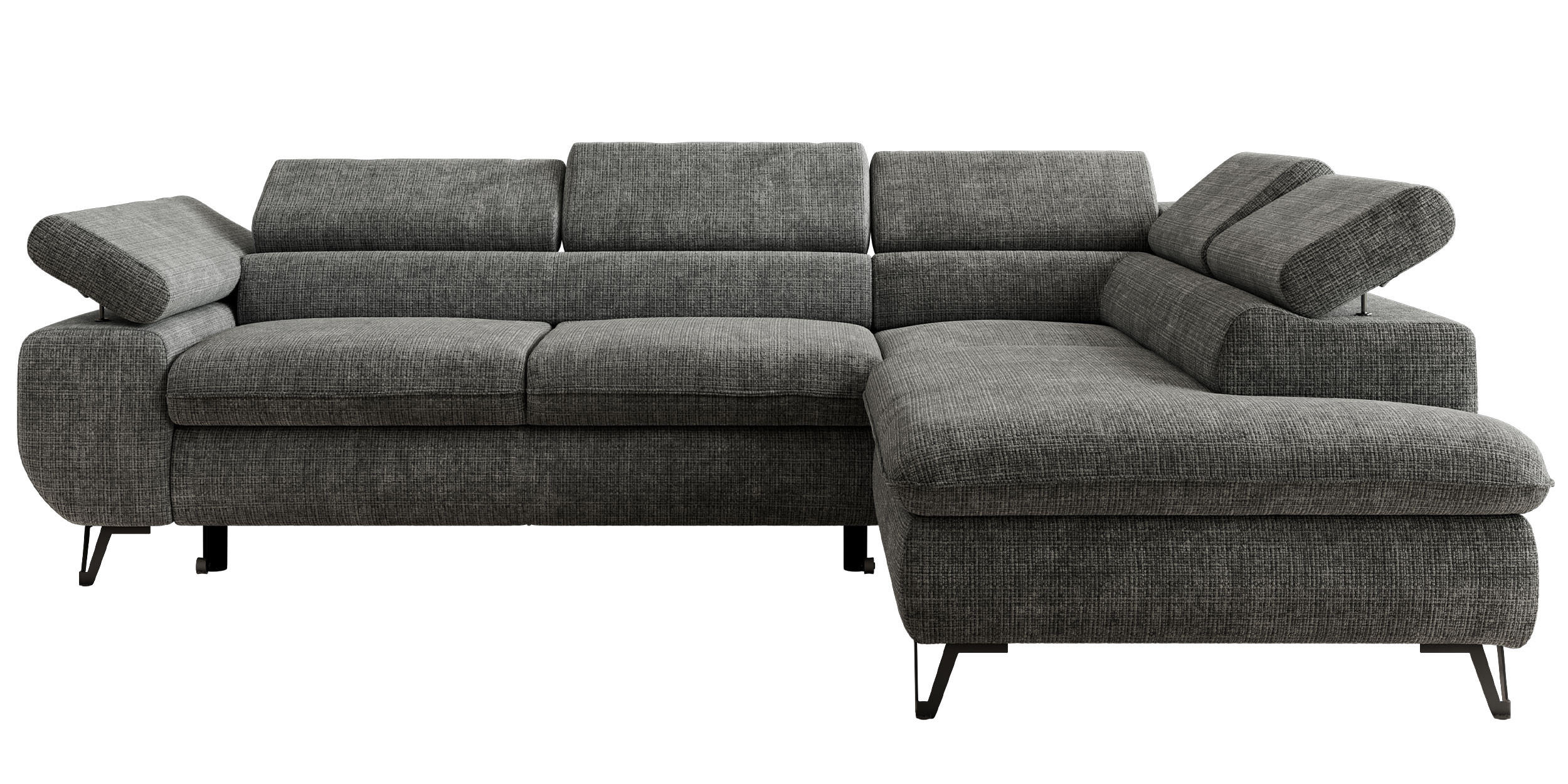 ECKSOFA PABLO L Grau Schenille grob gewebt - Rechts Seite mit T25 Topper - Schwarz/Grau, Textil/Metall (273/208cm) - MKS
