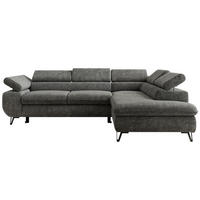 ECKSOFA PABLO L Grau Schenille grob gewebt - Rechts Seite mit T25 Topper - Schwarz/Grau, Textil/Metall (273/208cm) - MKS