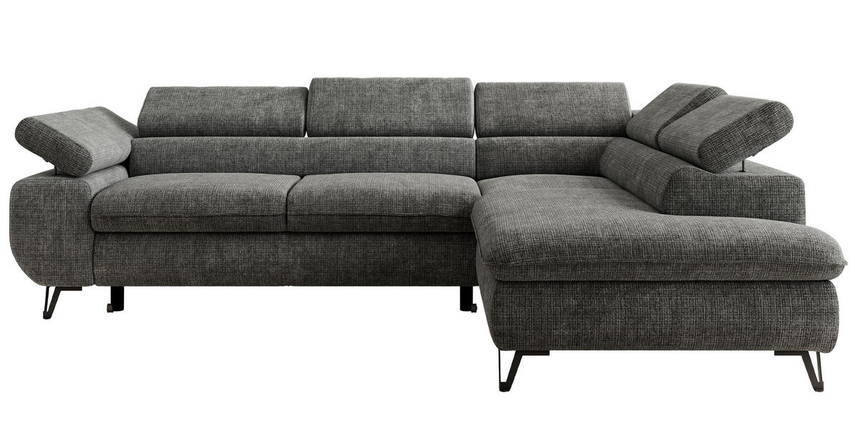 ECKSOFA PABLO L Grau Schenille grob gewebt - Rechts Seite mit T25 Topper - Schwarz/Grau, Textil/Metall (273/208cm) - MKS