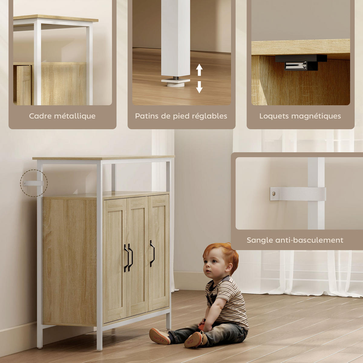 SIDEBOARD DE-11207 3 Türen Naturholz - Naturfarben, Holzwerkstoff (100/88/35cm) - ComfortXL