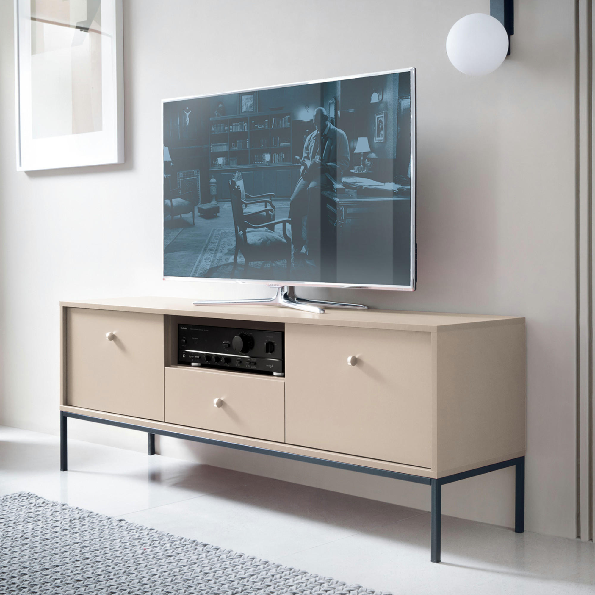LOWBOARD TV MONCTON RTV1-2D1S Metalgriffe, Beige - Beige, Holzwerkstoff/Kunststoff (154/56/39cm) - Komodee