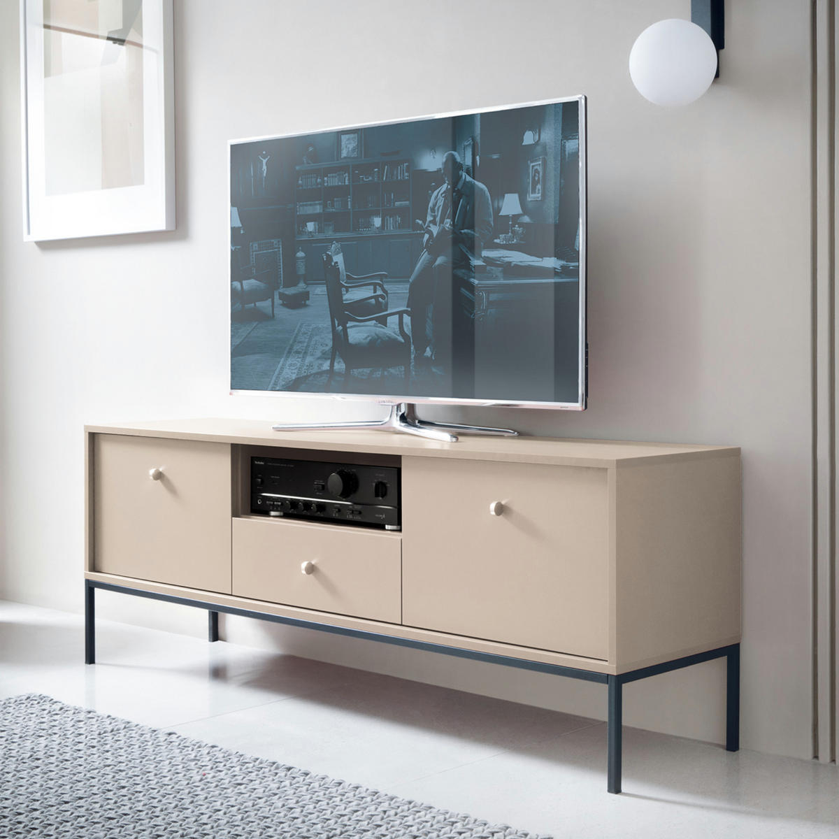 LOWBOARD TV MONCTON RTV1-2D1S Metalgriffe, Beige - Beige, Holzwerkstoff/Kunststoff (154/56/39cm) - Komodee