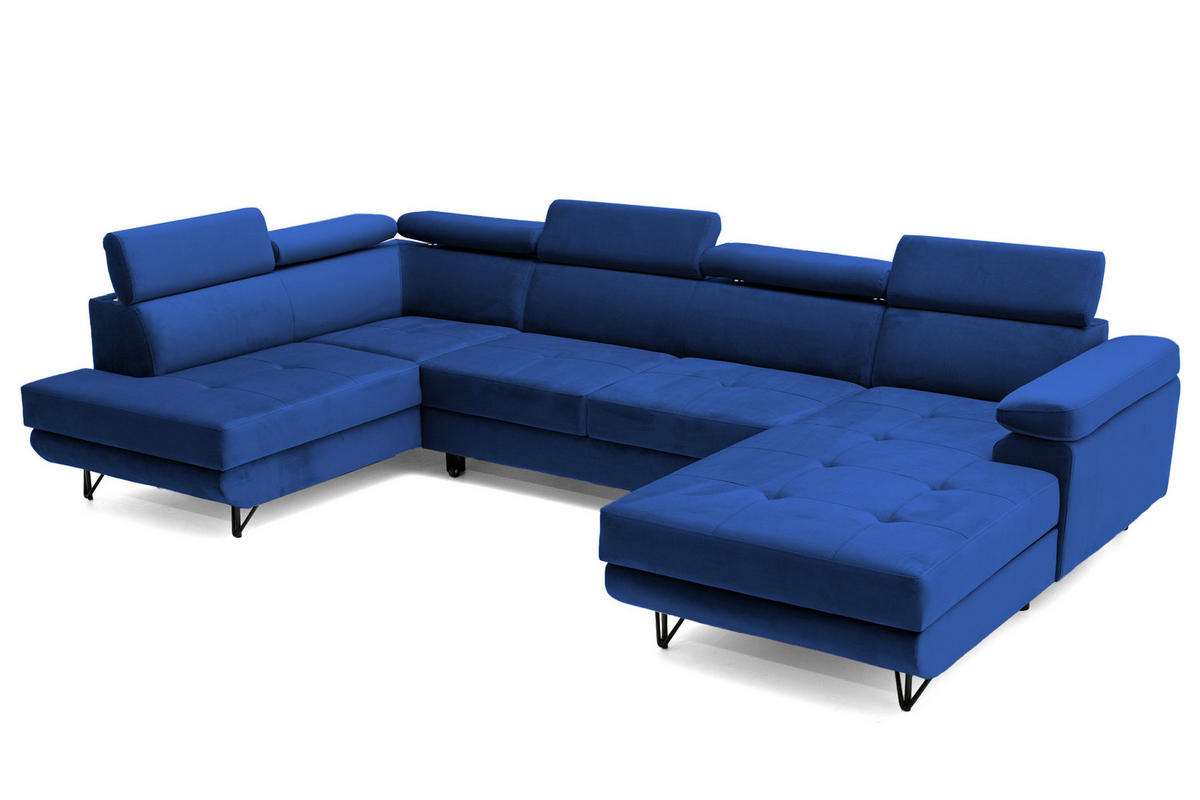 ECKSOFA U-Form JUNIOR U Links mit Schlaffunktion 128x254 Velours Blau - Blau/Schwarz, Holz/Textil (323/90/184cm) - Muffo
