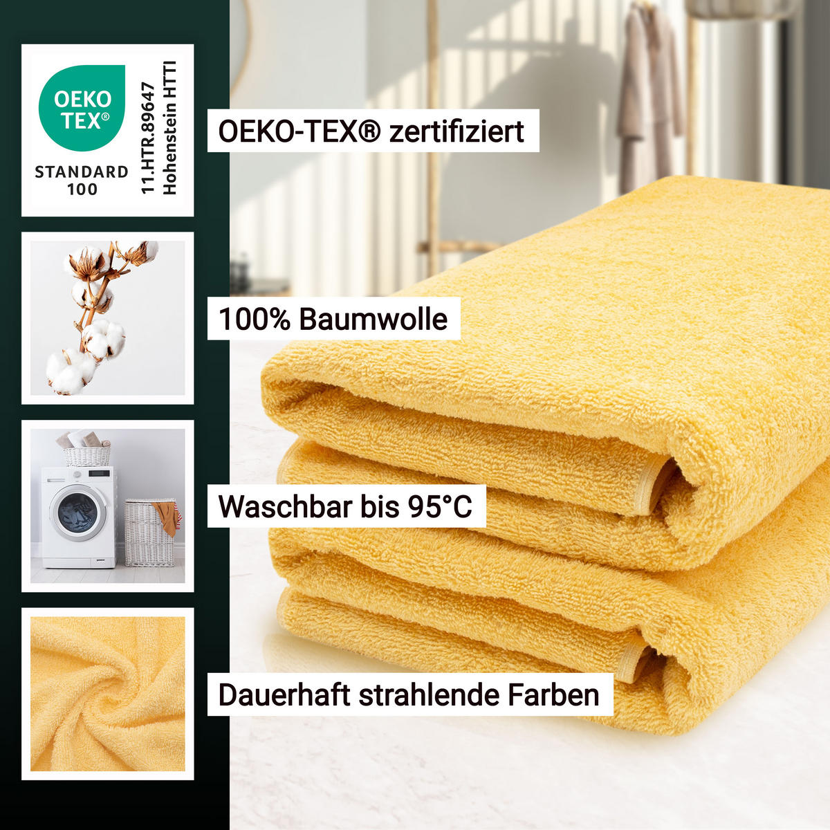 SAUNATUCH, 2er-Set, 70x200 cm, 100% Baumwolle, Gelb - Gelb, Textil (70/200cm) - Zollner