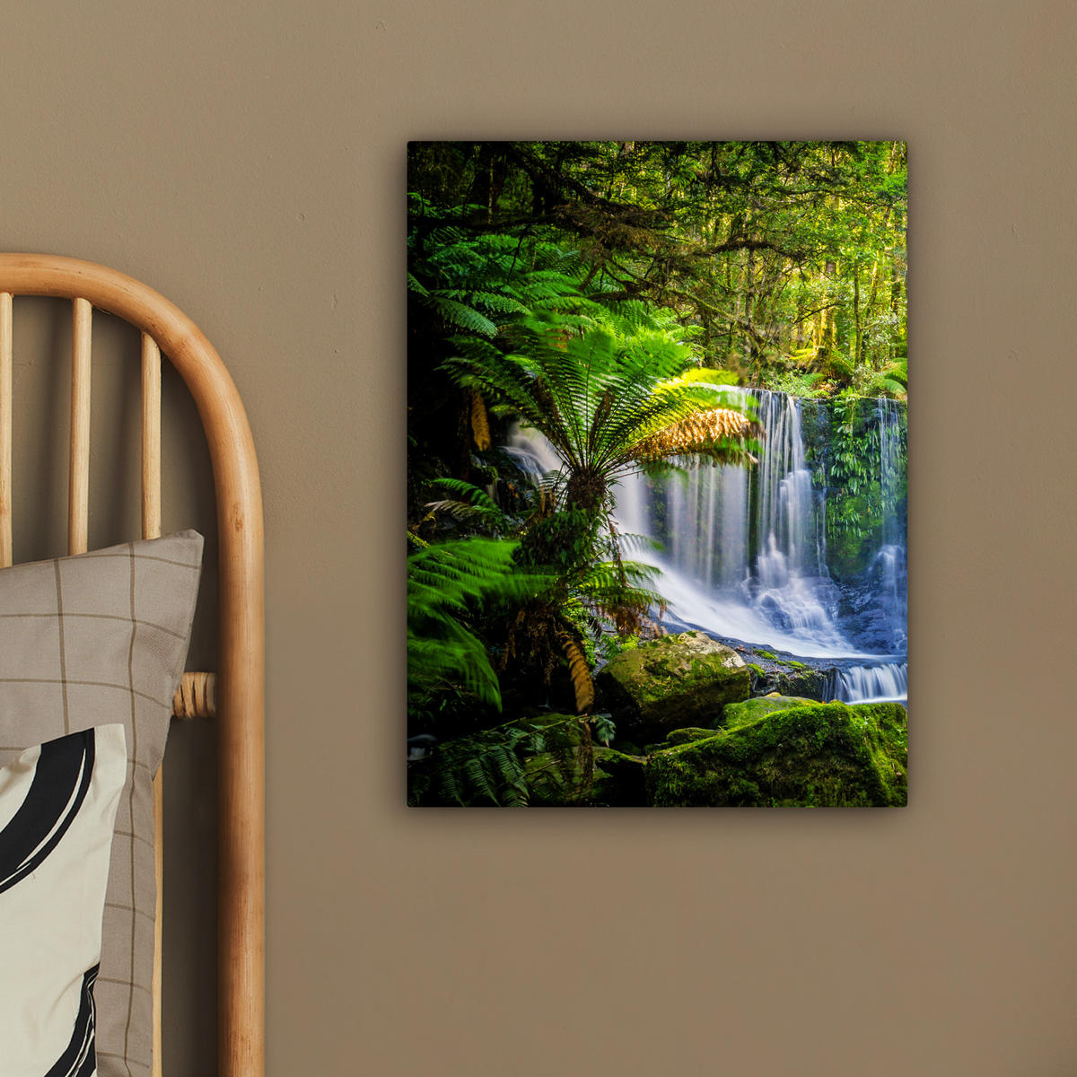 LEINWANDBILD Dschungel - Wasserfall - Australien - Pflanzen - Natur 30x40 cm - Dunkelgrün, Textil (30/40cm) - MuchoWow