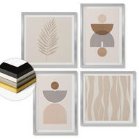 WANDBILDER 4er Set - 50x50 cm & 40x60 cm Silberner Rahmen - Abstrakte Formen braun beige - Silberfarben, Kunststoff (50/50cm) - ArtPrintCave