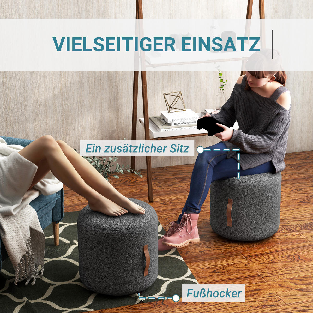 SITZHOCKER, Polsterhocker, Dunkelgrau - Dunkelgrau, Kunststoff (48/45/48cm) - HOMCOM