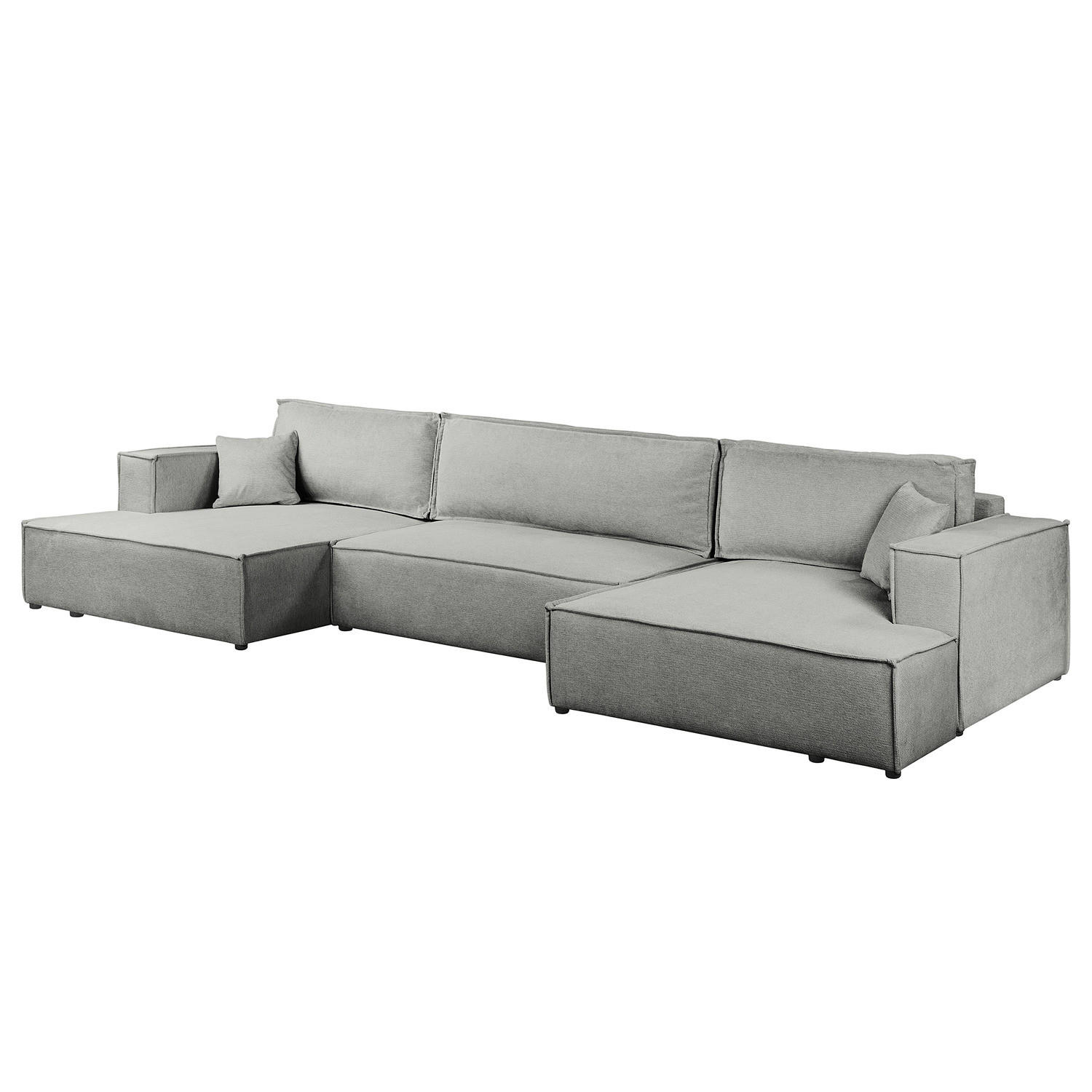 WOHNLANDSCHAFT mit Schlaffunktion - Dunkelgrau/Schwarz, Kunststoff/Textil (398/70/148cm) - home24