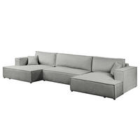 WOHNLANDSCHAFT mit Schlaffunktion - Dunkelgrau/Schwarz, Kunststoff/Textil (398/70/148cm) - home24