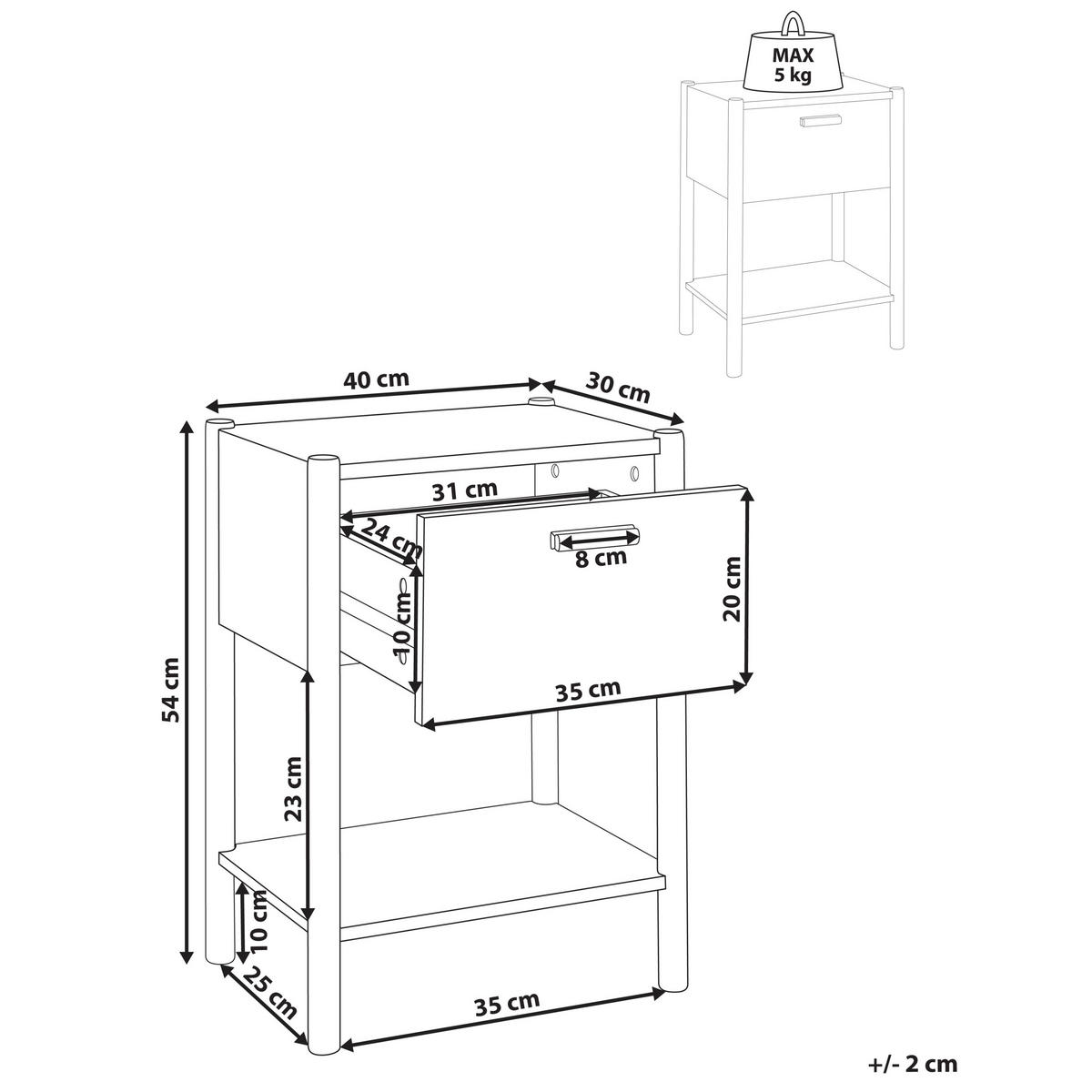 NACHTTISCH Heller Holzfarbton Holderville - Hellbraun, Holzwerkstoff (40/54/30cm) - Beliani