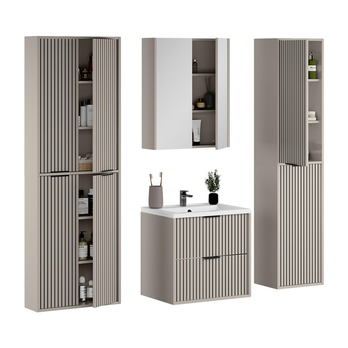 BADMÖBEL-SET Ruford Cashmere 5 Teile - Kaschmir, Holzwerkstoff (60/57/45cm) - Vicco