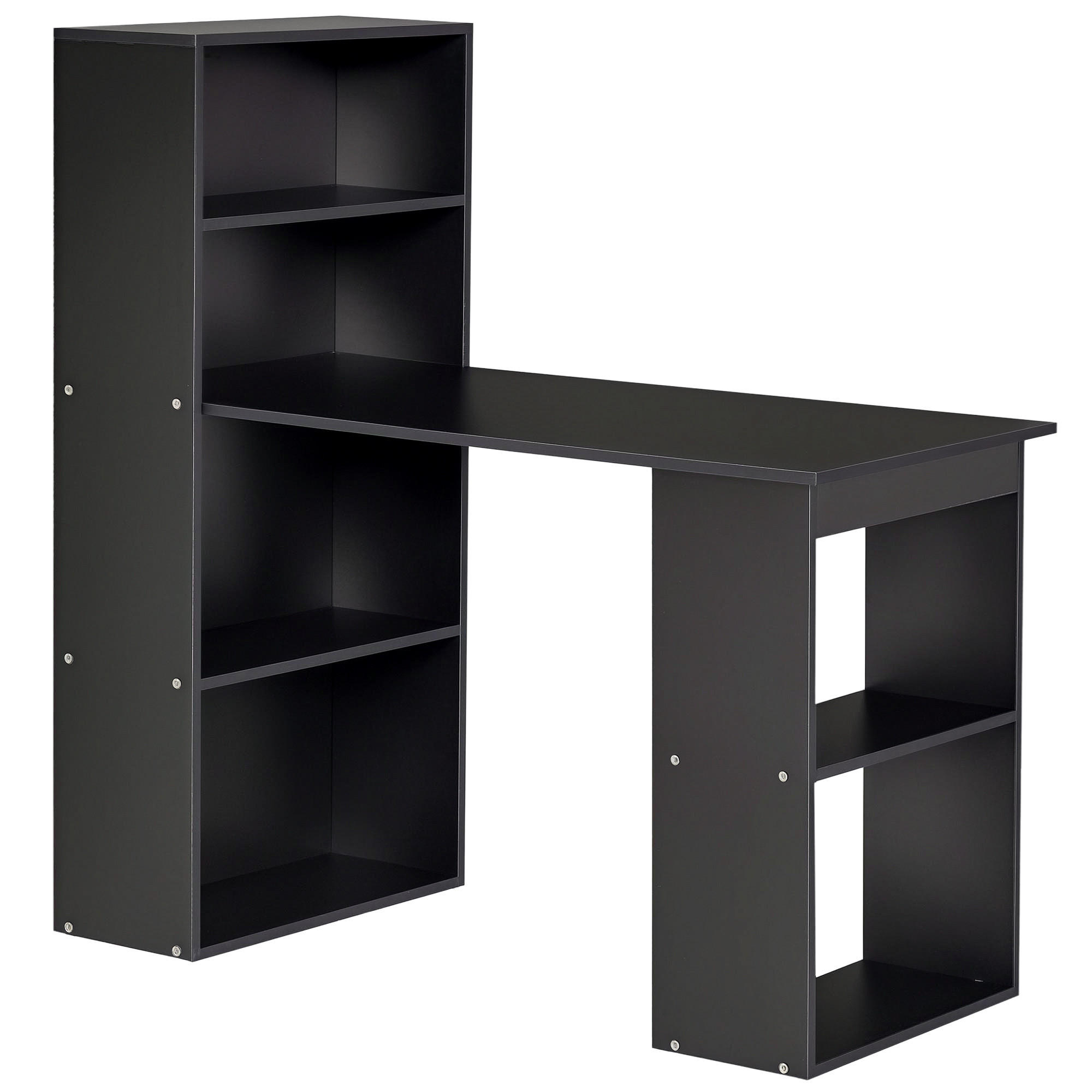 SCHREIBTISCH Schwarz mit 6 offenen Fächern und Regal 120/55/120 cm - Schwarz, Holz (55/120/120cm) - PANGIVO