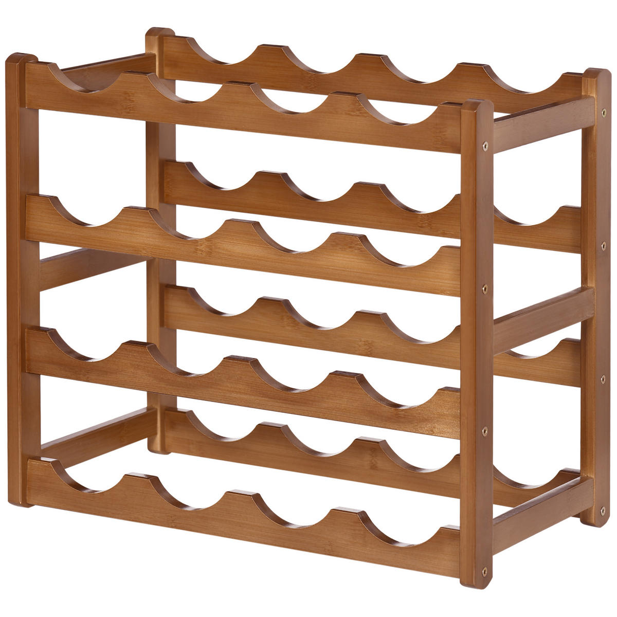 WEINREGAL, 4-stöckig, Bambusholz, 16 Flaschen, 75kg, braun, 43x23,5x38cm - Multicolor, Metall (43/38/23.5cm) - FORIOUS