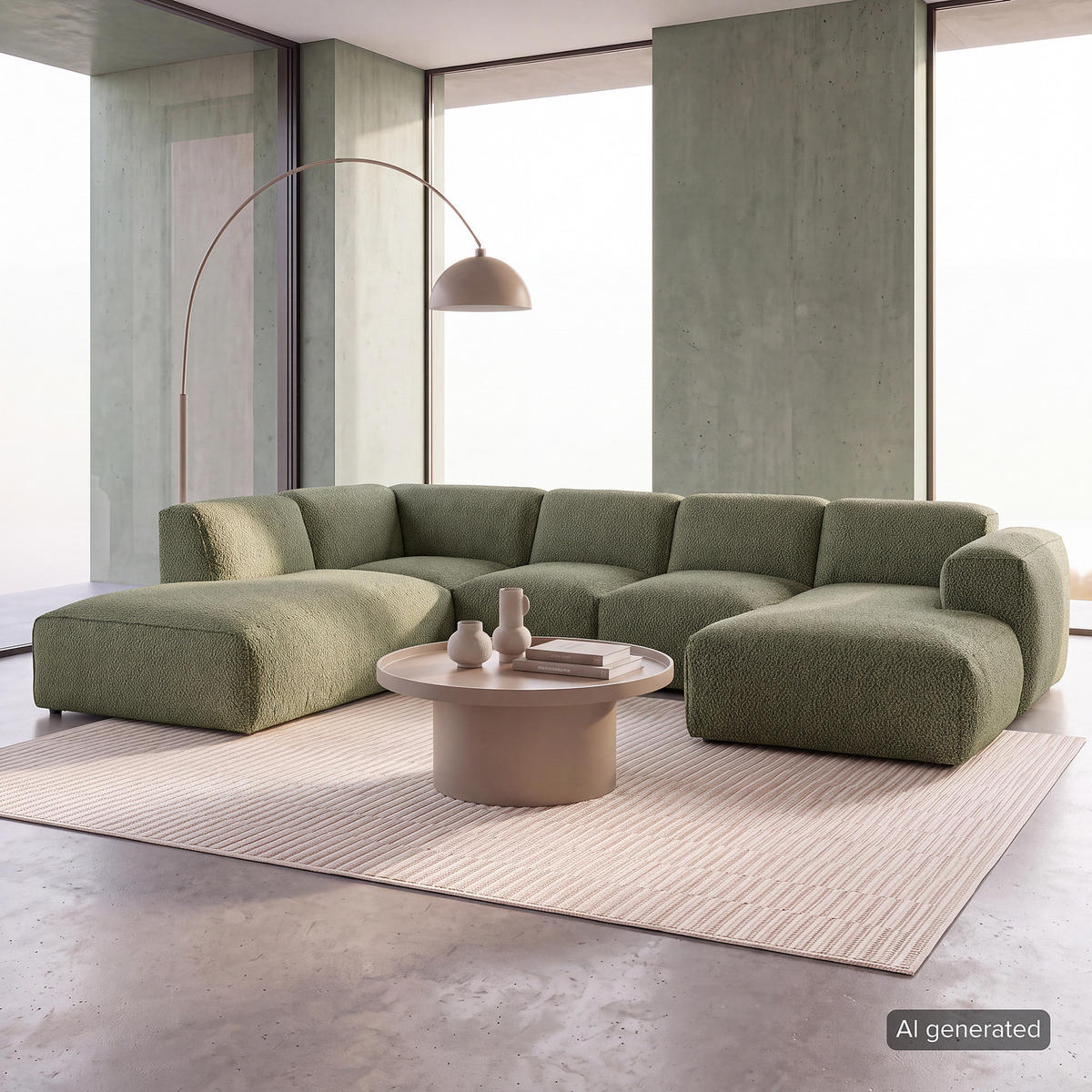 WOHNLANDSCHAFT mit Longchair - Schwarz/Grün, Kunststoff/Textil (325/71/235cm) - home24