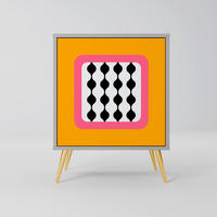 SIDEBOARD TEARS IN HEAVEN, Grau, 57,5x42x75,5 cm, Goldfarbene Metallfüße - Goldfarben/Multicolor, Holzwerkstoff/Metall (57.5/75.5/42cm) - SpaceRebels