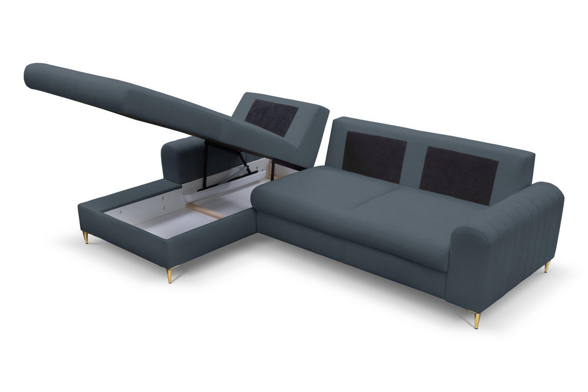 ECKSOFA VERONA L-S Blau Geflochtener Stoff mit Schlaffunktion - Blau, Holz (251/164cm) - MASSENO