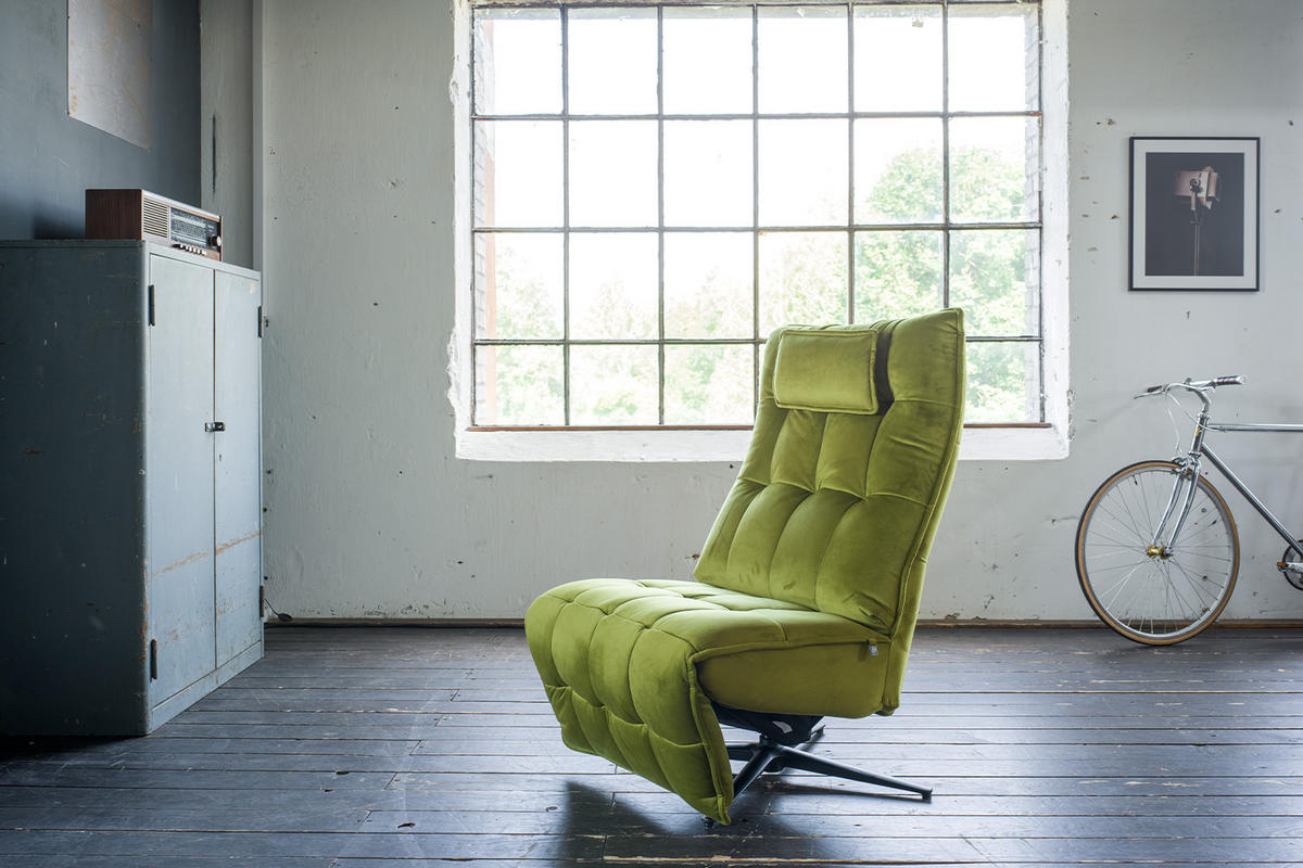 RELAXSESSEL MIKO Grün Velvet - Schwarz/Grün, Textil/Metall (75/115/94cm) - KAWOLA
