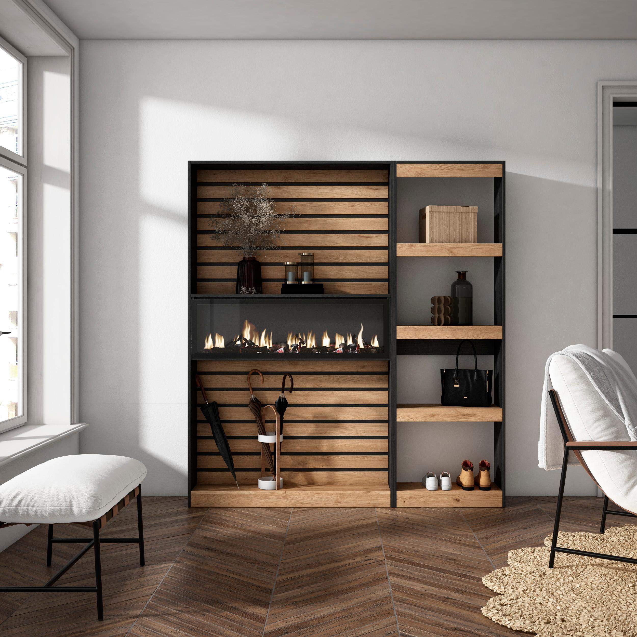 REGAL Elektrokamin, eiche, schwarz, 170/25/186cm - Eichefarben/Schwarz, Holzwerkstoff (170/186/25cm) - Skraut Home