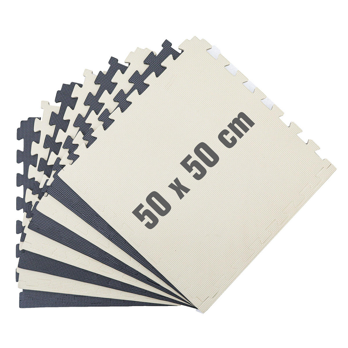 SPIELMATTE mit Rand - 8er Set - 50x50 cm - Beige und Grau - Grau, Kunststoff (50/50cm) - Littletom
