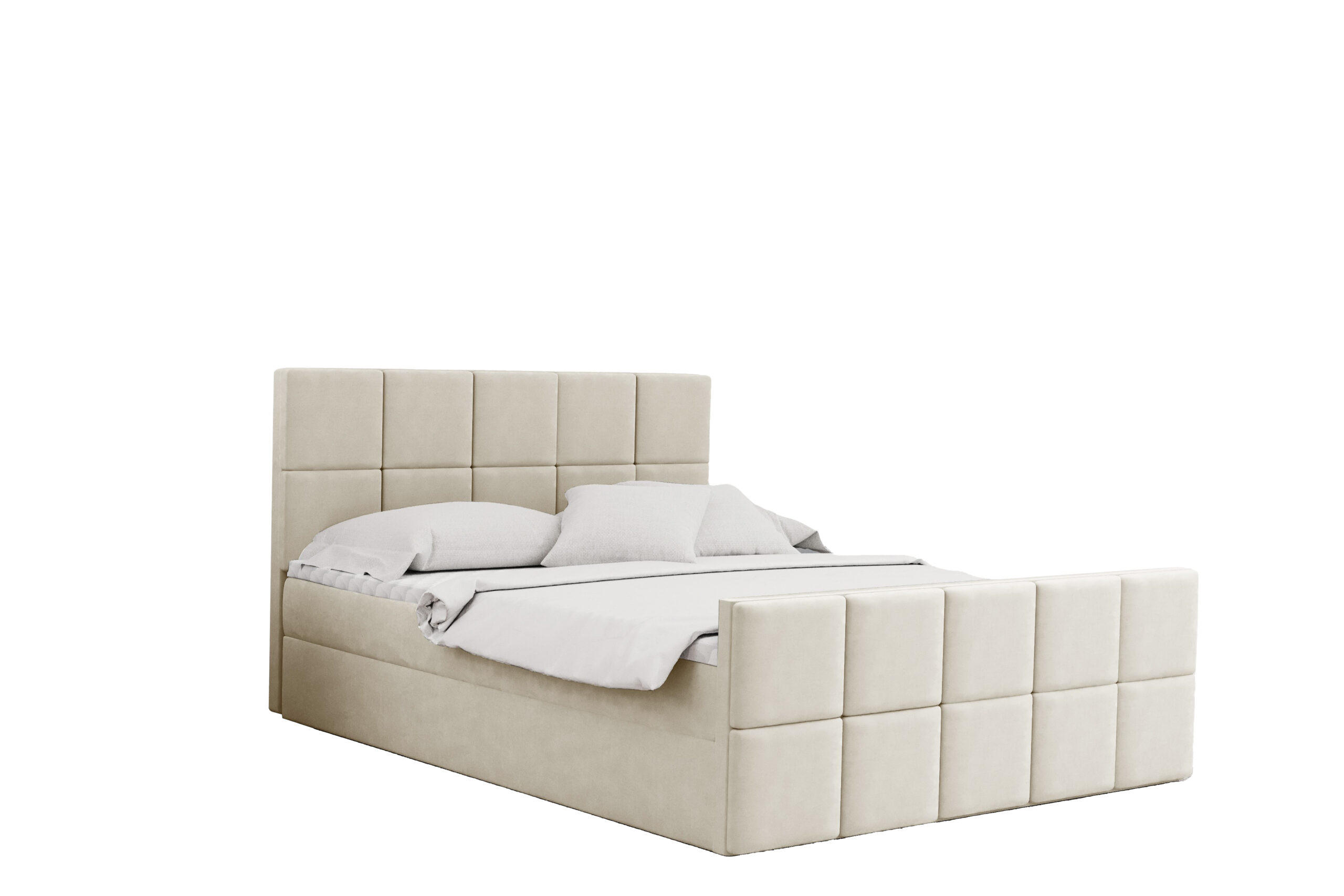 BOXBETT mit Bettkasten und Matratze Topper HANA Stoff Matt Velvet Ecru 200x200 cm H2-Pocket - Ecru, Holz/Textil (200/200cm) - Kaiser Möbel
