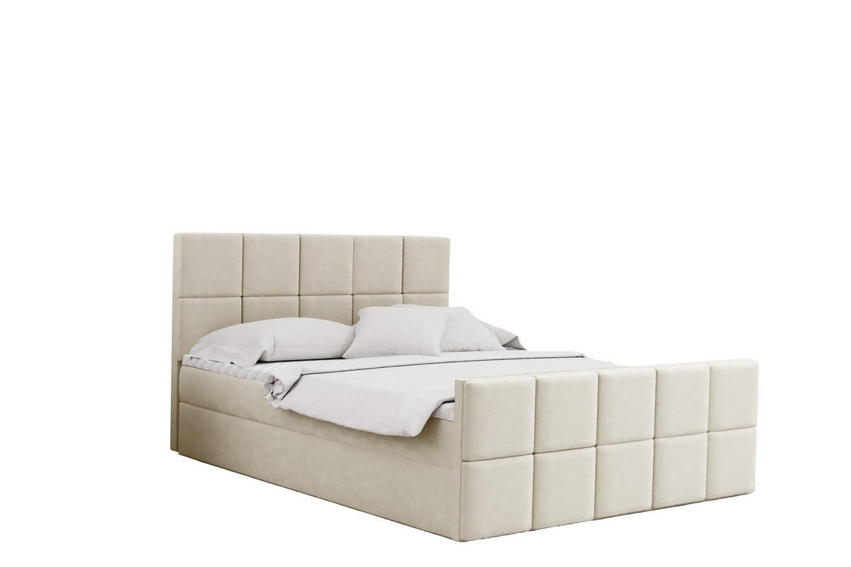 BOXBETT mit Bettkasten und Matratze Topper HANA Stoff Matt Velvet Ecru 120x200 cm H3-Bonell - Ecru, Holz/Textil (120/200cm) - Kaiser Möbel