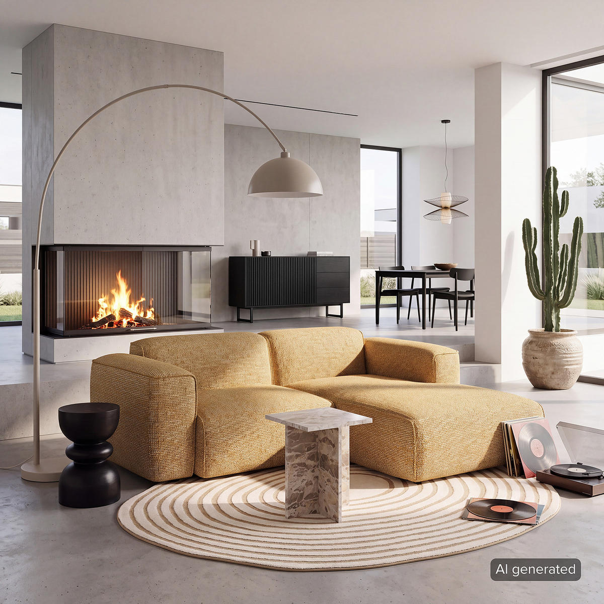ECKSOFA mit XL-Longchair - Schwarz/Honig, Kunststoff/Textil (260/171cm) - home24