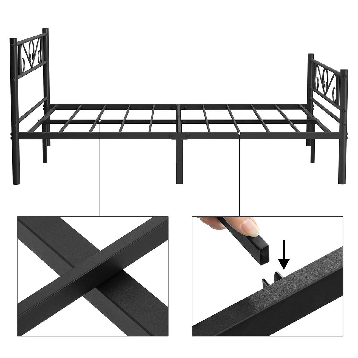 DOPPELBETTGESTELL AUS METALL - Schwarz, Kunststoff (141.8/198cm) - Hansiro