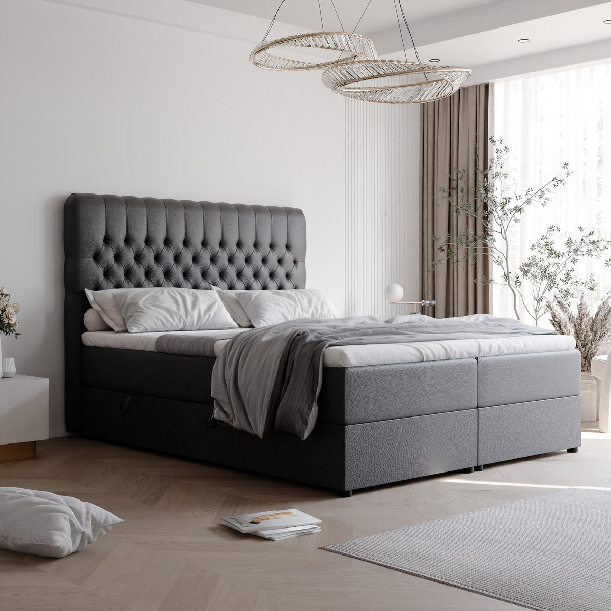 BOXBETT ALBA 120/200 cm mit Matratze und Topper, Schwarz - Schwarz, Textil (120/200cm) - Idohome