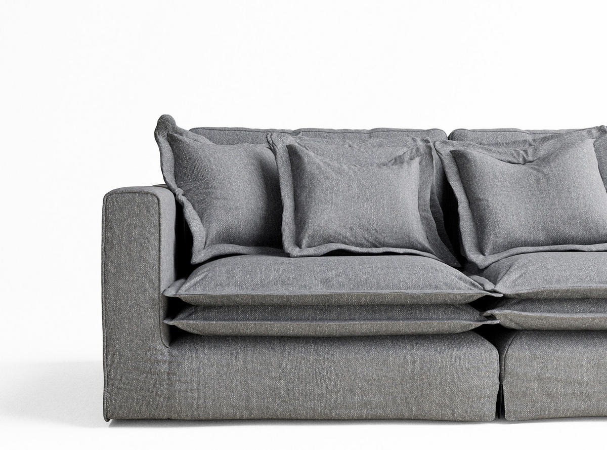 6-SITZER SOFA Amalfi Grau Webstoff - Schwarz/Grau, Holz/Holzwerkstoff (338/90/119cm) - Maison de Reve